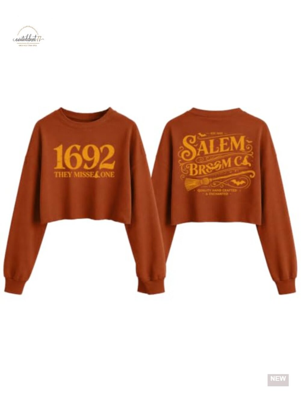 Women Halloween Vintage Graphic Crop Sweatshirt Witch Long Sleeve Tops